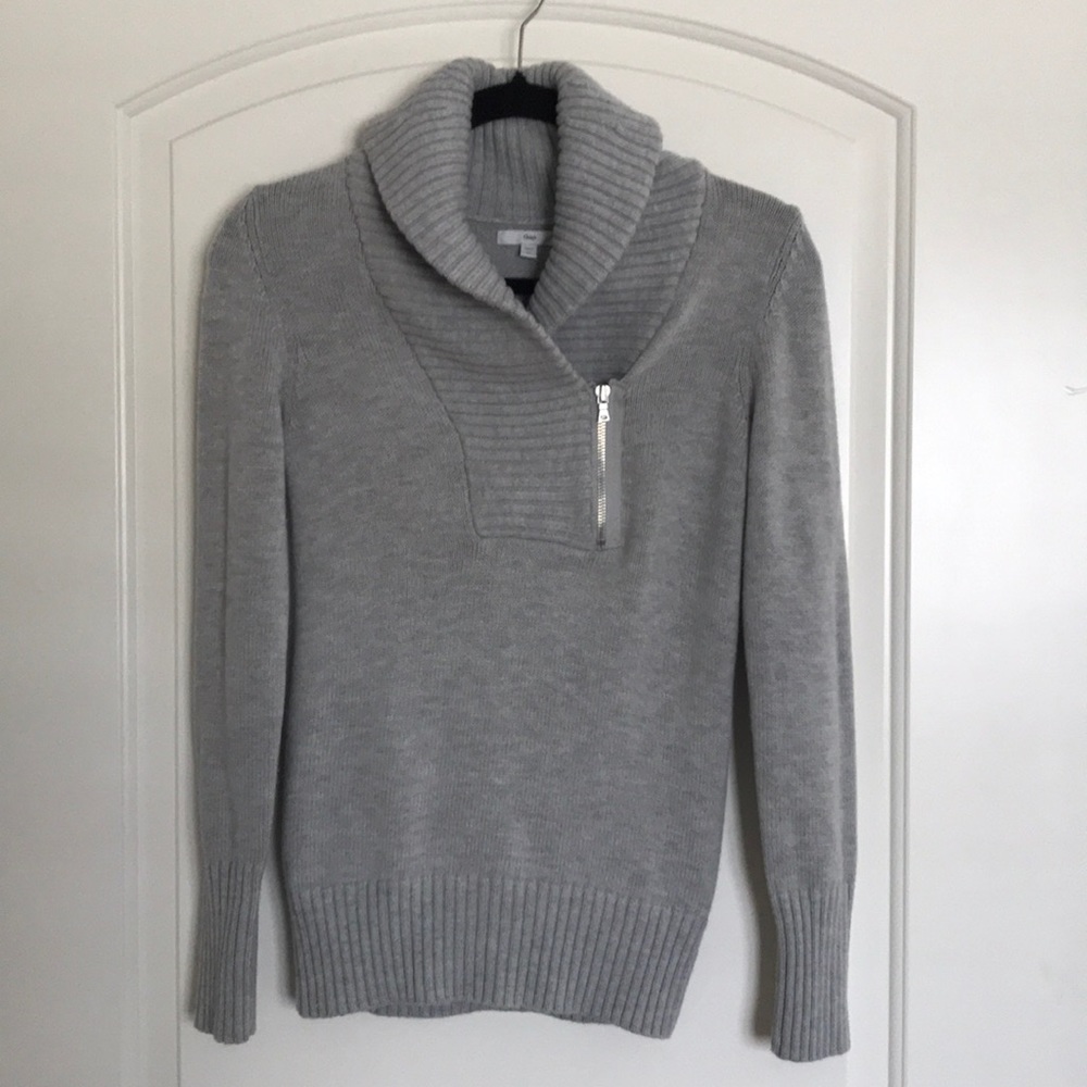 Gap Grey Sweater With Zipper Neckline